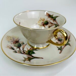Vintage Flintridge Cup & Saucer Set Made In California Fine China Gold Trim #179